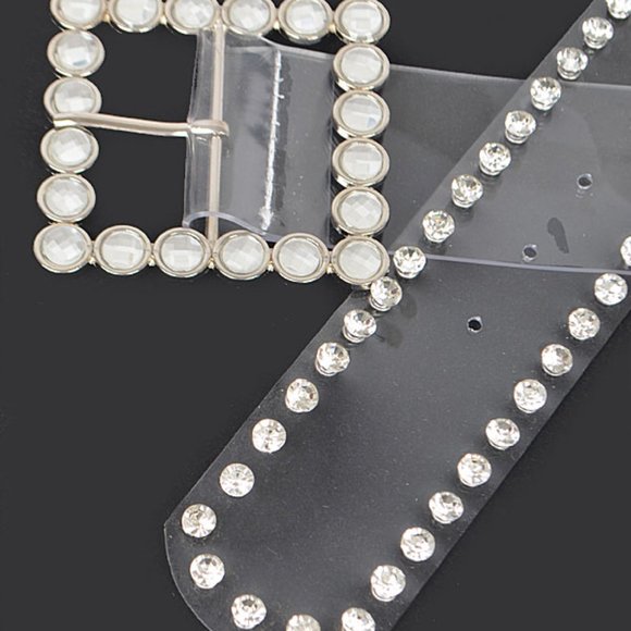 BNWT Plus Size Crystal Rhinestone Square Buckle Cleared Transparent Fashion Belt - Picture 5 of 5